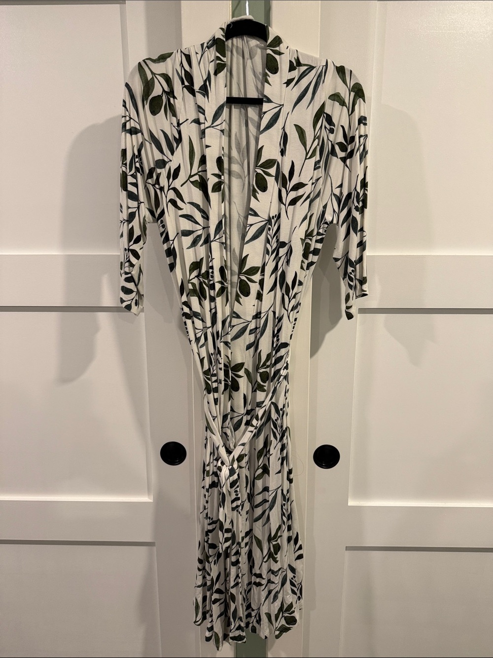 Milkmaid Goods White Bamboo Robe with Olive Leaf Print